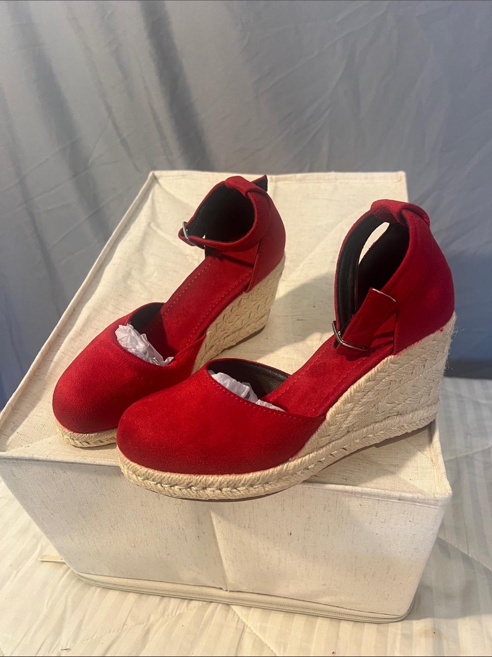 SHEIN Red Espadrille Wedge Ankle-Strap Heels for Girls